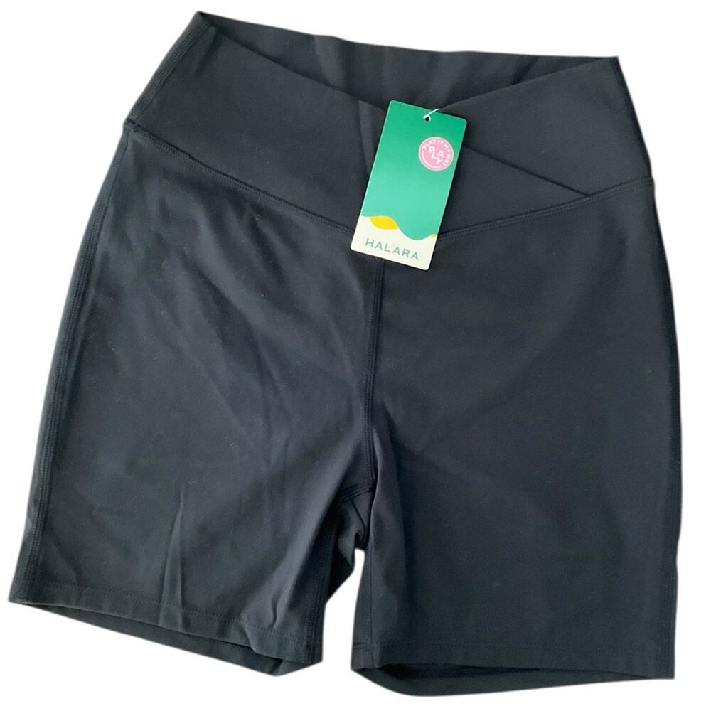 HALARA Women’s Bike Shorts Crossover Ruched Black Size Medium NWT